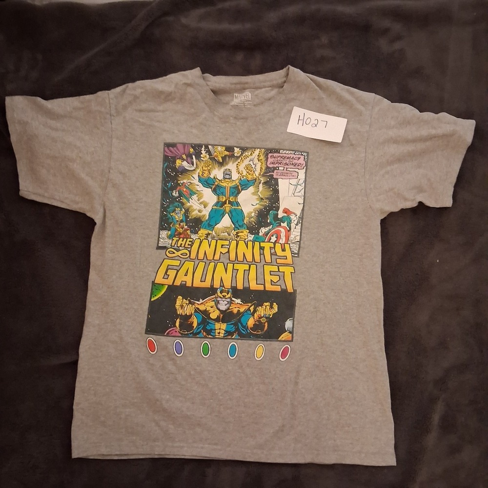 Marvel Infinity Gauntlet Thanos Graphic T Shirt Mens Heather Gray Size L Comics